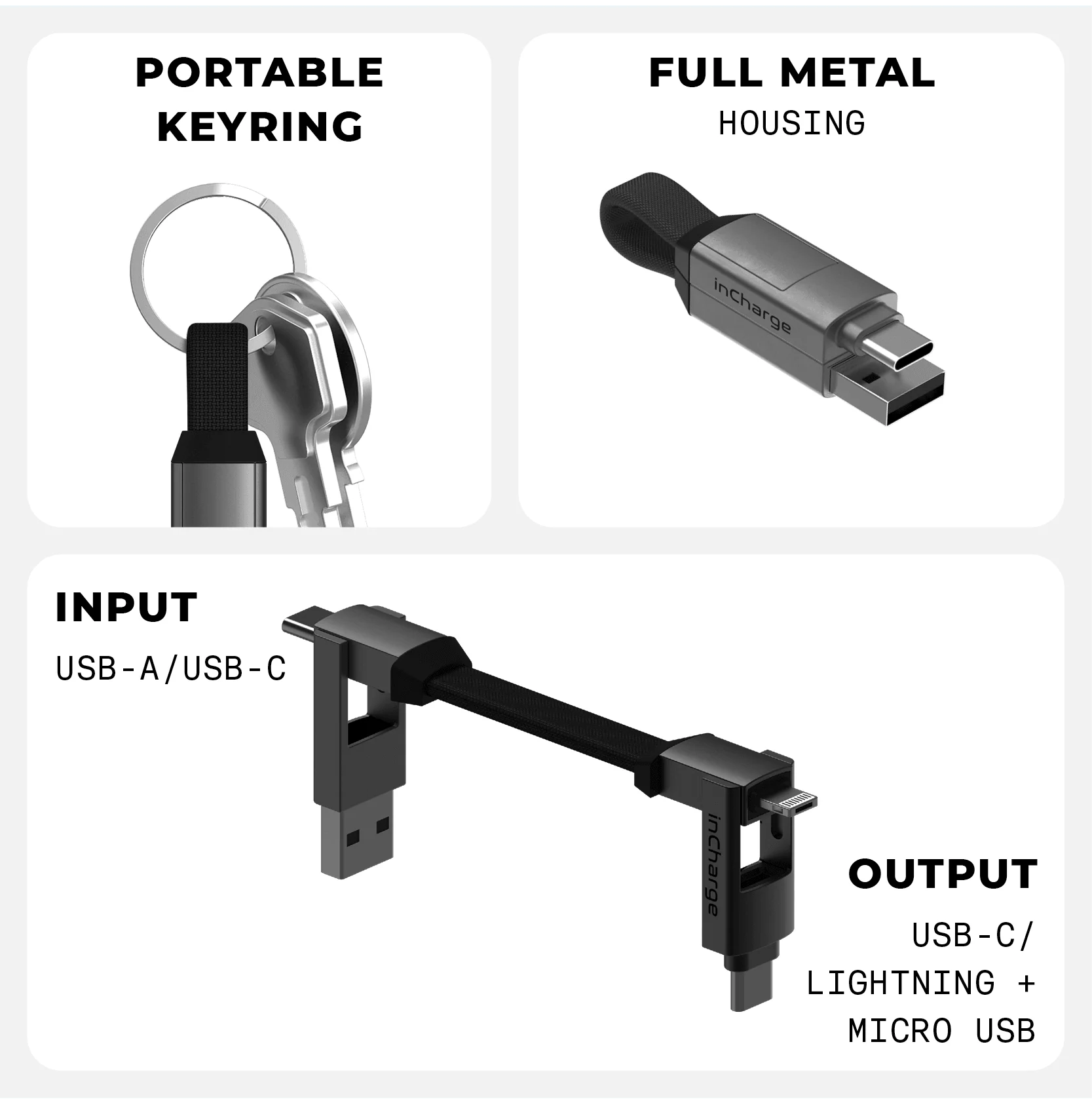 inCharge® 6 - 15W, 6in1 keyring cable - Image 10