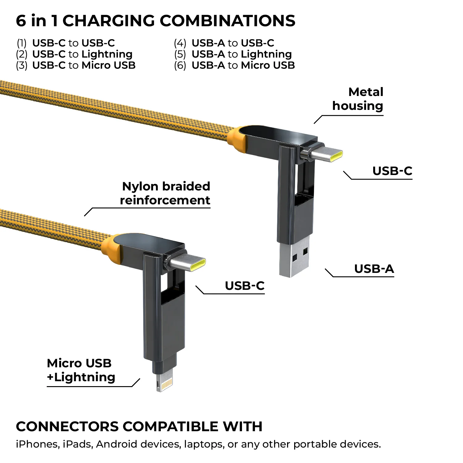 inCharge® XL 2m / 6.6ft - 100W, 6in1 super long cable - Image 21