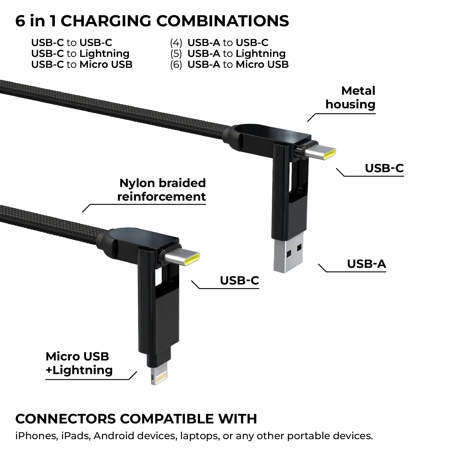 inCharge® XL 30cm / 1ft - 100W, 6in1 travel cable - Image 3